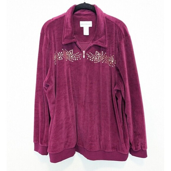 Alfred Dunner Vintage Velour Jacket Womens Size XL Burgandy Velvet Embellished - Picture 1 of 10